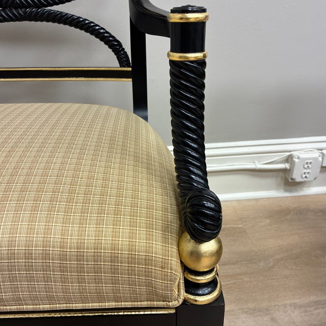Early 20th Century Regency Black and Gold Open Back Arm Chairs For Sale In Providence - Image 6 of 11