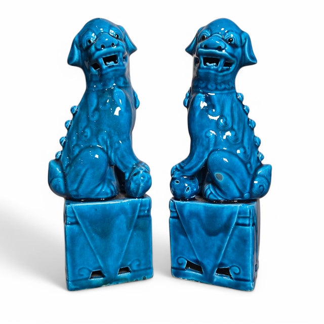 Vintage Pair of Turquoise Glaze Chinese Foo Dogs For Sale - Image 4 of 10