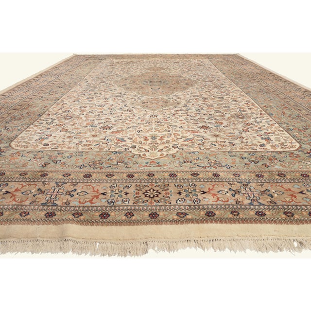 Neoclassical Vintage Indian Tabriz Rug, 12'02 X 19'10 For Sale - Image 3 of 10