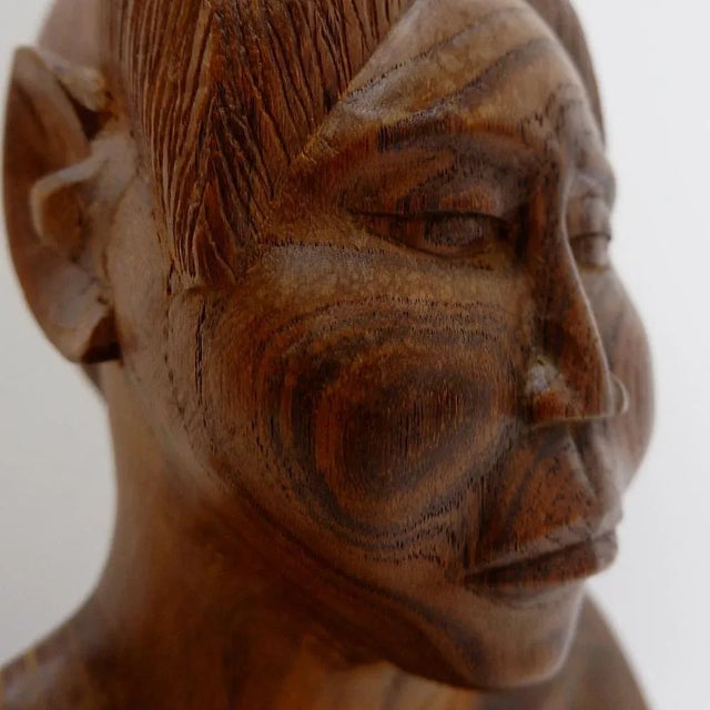 Tan Hand-Carved Wooden Busts of a Man and a Woman, 20th Century, Set of 2 For Sale - Image 8 of 14