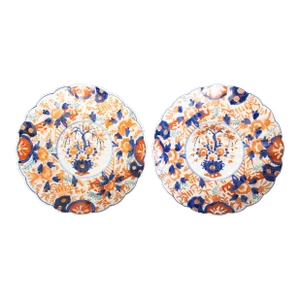 Antique 19th Century Japanese Meiji Period Imari Scalloped Chargers - a Pair