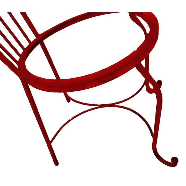 50s Mathieu Matégot Style Red Scroll Back Wrought Iron French Outdoor Patio Chair For Sale In Palm Springs - Image 6 of 7