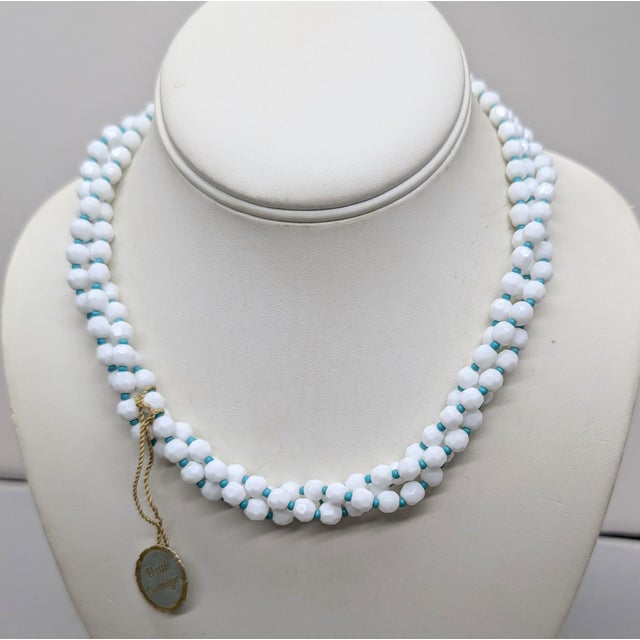 1960s Vintage Signed Hattie Carnegie 3-Strand White Beaded Faux-Turquoise Necklace For Sale - Image 5 of 8