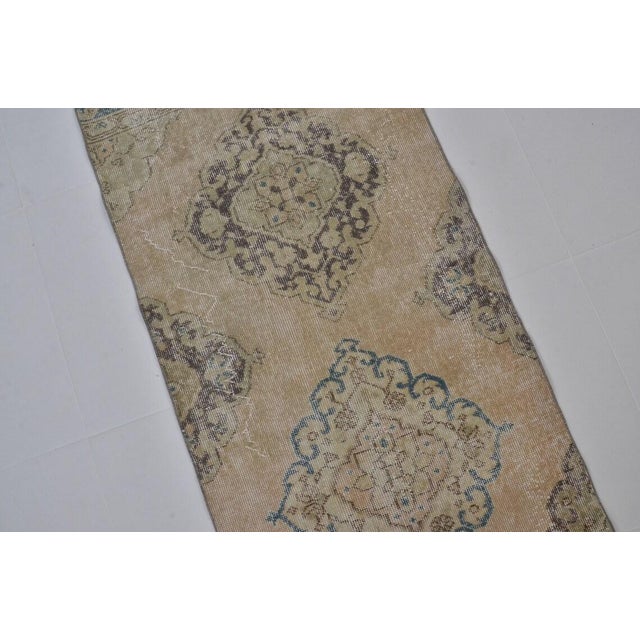1950s Vintage Distressed Turkish Oushak Long Hallway Runner Rug With Muted Medallions - 3x14 For Sale - Image 5 of 10