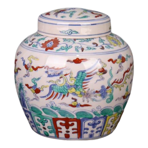 Early 20th Century Chinese Ceramic Tea Jar China Blue and White Doucai Porcelain Chenghua Tian Marked Jar Hand Painted Dragon and Phoenix Pattern