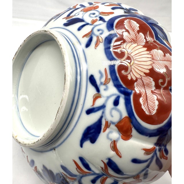 Blue Large 10” 19th C. Japanese Imari Gilt Scalloped Bowl - Meiji Kinrande Iris Motif For Sale - Image 8 of 16