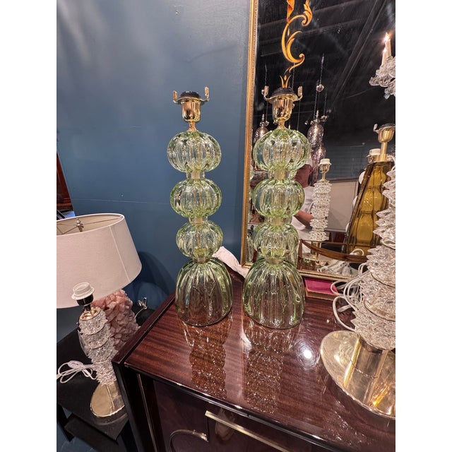 Pair of Murano Green Glass Lamps For Sale In Dallas - Image 6 of 6