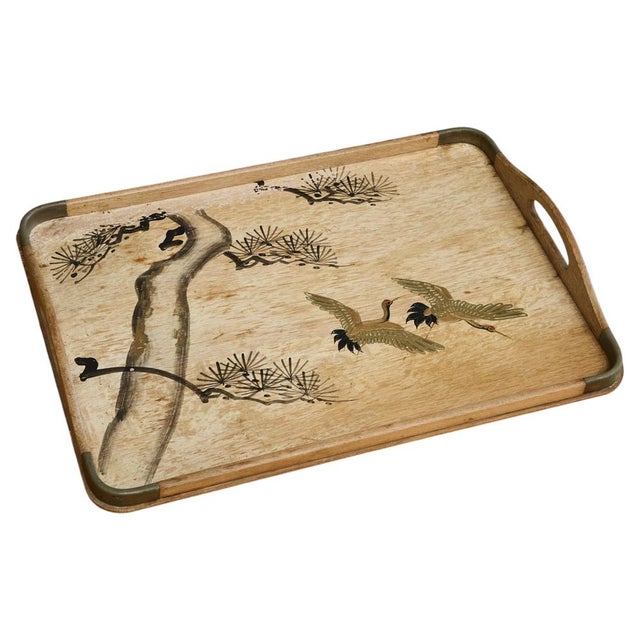 Art Deco Tray with Birds and Foliage Theme in Wood and Brass, 1940s For Sale - Image 10 of 10