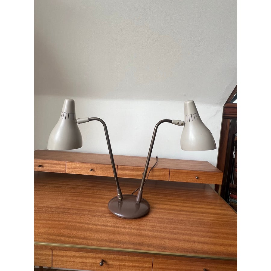Gerald Thurston Lightolier Adjustable Double Cone Brass Desk Lamp