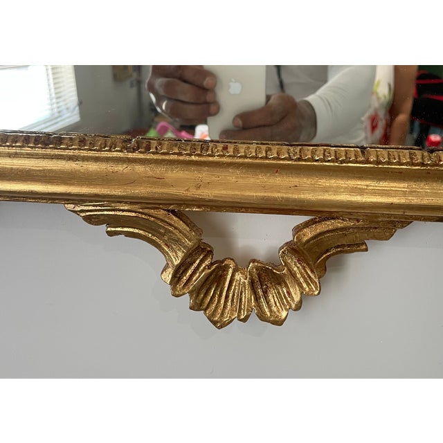 Gold Vintage Italian Rococo Style Giltwood Mirror With Gold Leaf Patina – 53” Tall For Sale - Image 8 of 9