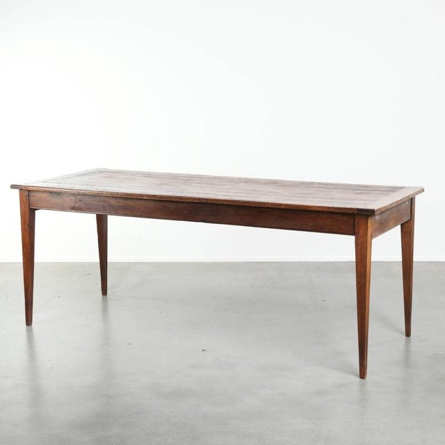 Antique French Pine Dining Table with Oak Base and Practical Drawer, 19th Century For Sale - Image 12 of 12