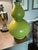 Modern Chinese Monochrome Chartreuse Porcelain Double Gord Lamp With Wooden Base For Sale - Image 3 of 12