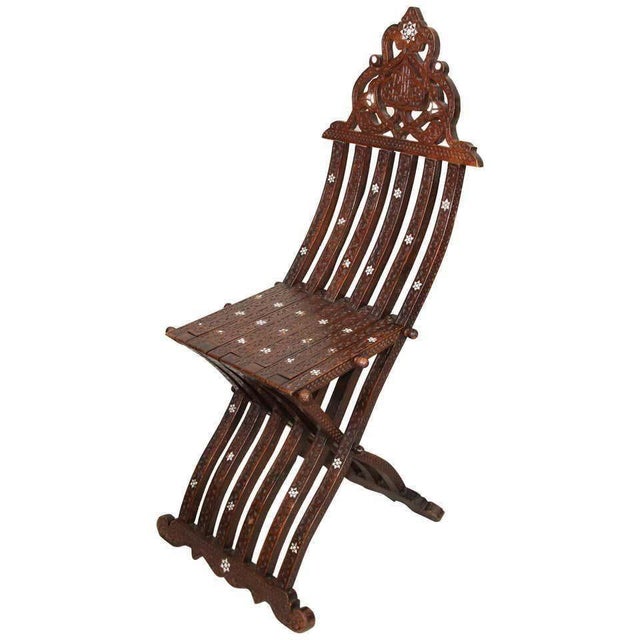 Antique Moorish Folding Chair with Mother-of-Pearl Inlay, Middle Eastern For Sale - Image 9 of 15