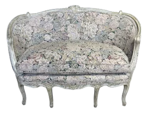 Painted Wood French Settee With Floral Print Fabric