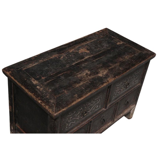Chinese Hand Carved Vintage Chinese Reclaimed Wood Accent Chest or Low Sideboard Cabinet For Sale - Image 3 of 4