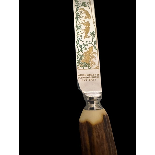 Vintage Anton Wingen Jr. Solingen “Othello” Stag Antler Knife & Fork Set Service for Eight - 16 pcs For Sale - Image 14 of 18