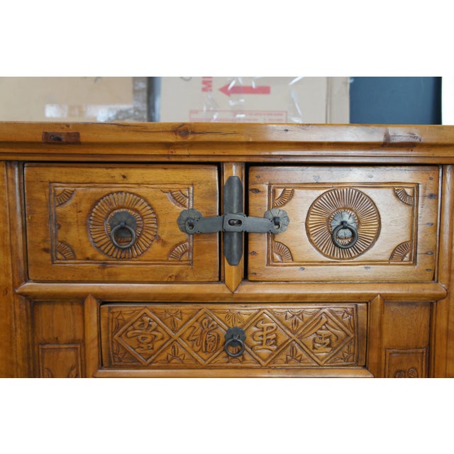Wood Late 19th Century Antique Chinese Qing Dynasty Carved Elm Altar Cabinet For Sale - Image 7 of 12