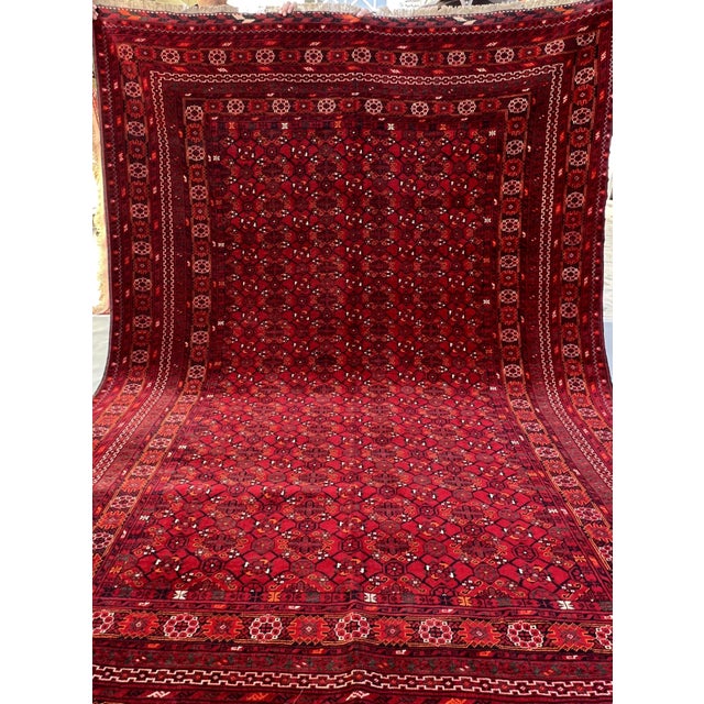 Red Vintage Afghan Bashiri All-Over Gul Rosette Tribal Room Rug - 9'3" X 6'9" For Sale - Image 8 of 12