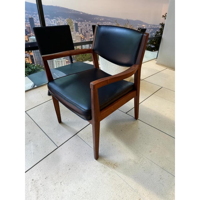 Vintage Alma Desk Co. Mid-Century Modern Walnut & Black Vinyl Armchair For Sale - Image 6 of 8