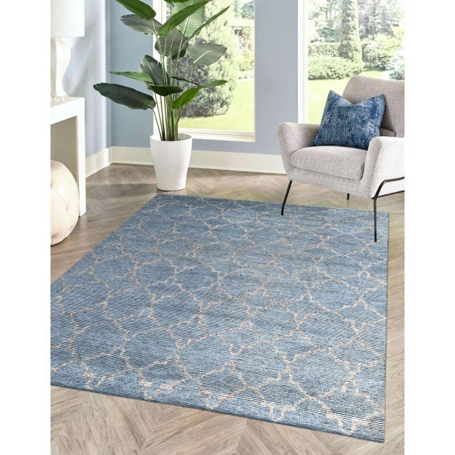 2020s 6x9 Versatile Agra Blue Allover Trellis Geometric Modern Hand Knotted Wool Rug For Sale - Image 5 of 6