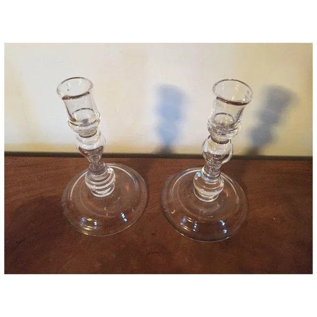 Clear & Colorless Blown Glass Crystal Baluster Shaped Candlesticks in the Georgian Taste - a Pair For Sale In New York - Image 6 of 11