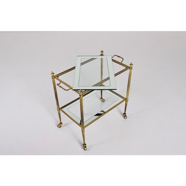 Neoclassical Brass and Mirror Serving Cart in the style of Maison Jansen, 1960s For Sale - Image 9 of 12