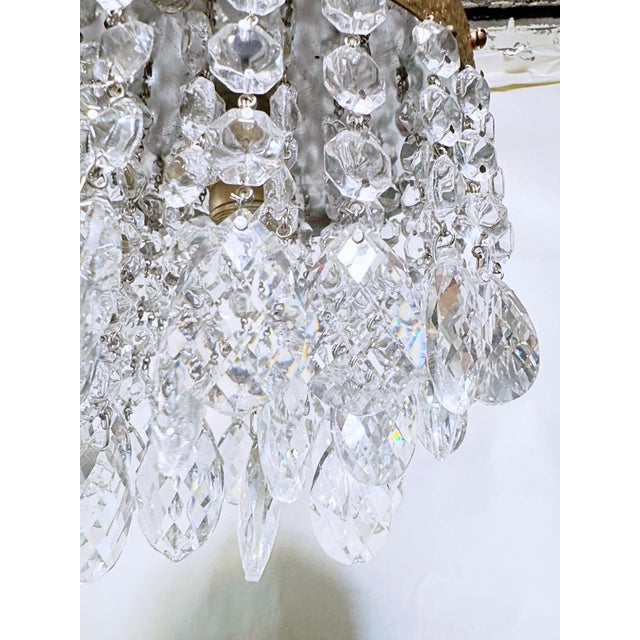 Metal Vintage Brass Embossed Crystal Chandelier With Cascading Swedish Cut Prisms For Sale - Image 7 of 8