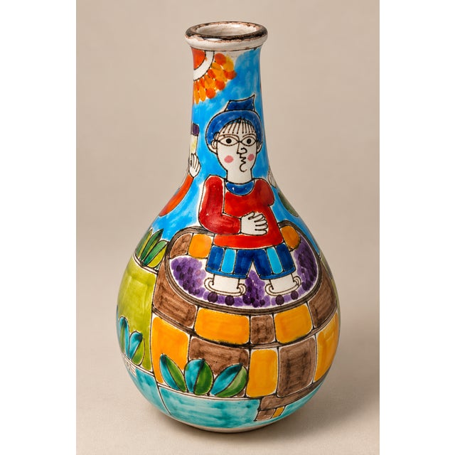 Ceramic Mid-Century Italian DeSimone Hand Painted Signed Ceramic Vase Flower Holder For Sale - Image 7 of 8