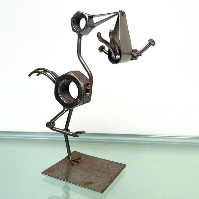 Folk Art Steampunk Welded Metal Stork and Baby Figurine For Sale - Image 13 of 13