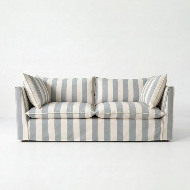 Not Yet Made - Made To Order Sophie Conran Coco 3 Seater Sofa - Garden Grey Stripes with Knife Edge Cushion For Sale - Image 5 of 5