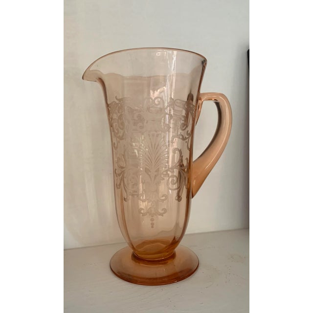 Art Deco Vintage Fostoria Versailles Pink Pitcher For Sale - Image 3 of 6