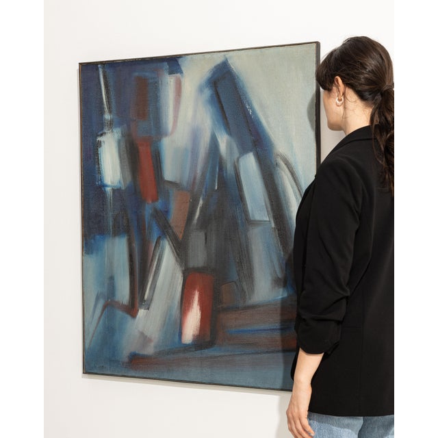 1960s France Blue Composition Painting For Sale - Image 13 of 15