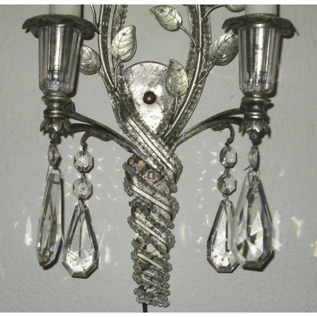c1950's Hollywood Regency Maison Bagues France Silvered Steel with Crystal "Sun & Ray" single wall lamp/ sconce.