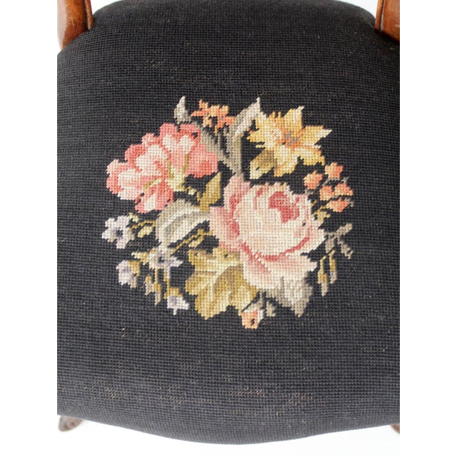 Wood Antique Victorien Balloon Back Chair With Floral Needpoint Upholstery For Sale - Image 7 of 15