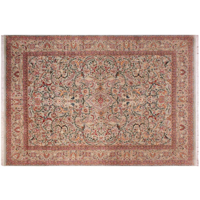 Green Shabby Chic 1990's Kashan Pak-Persian Green/Green Wool Rug - 9'3'' X 11'9'' For Sale - Image 8 of 9