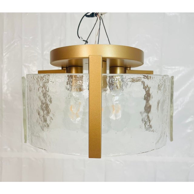 Contemporary Contemporary Semi Flush Mount Ceiling Light With Textured Curved Glass Shades For Sale - Image 3 of 15