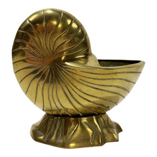 Vintage Brass Nautilus Shell Cachepot Planter For Sale
