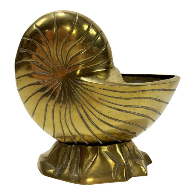 Vintage Brass Nautilus Shell Cachepot Planter For Sale