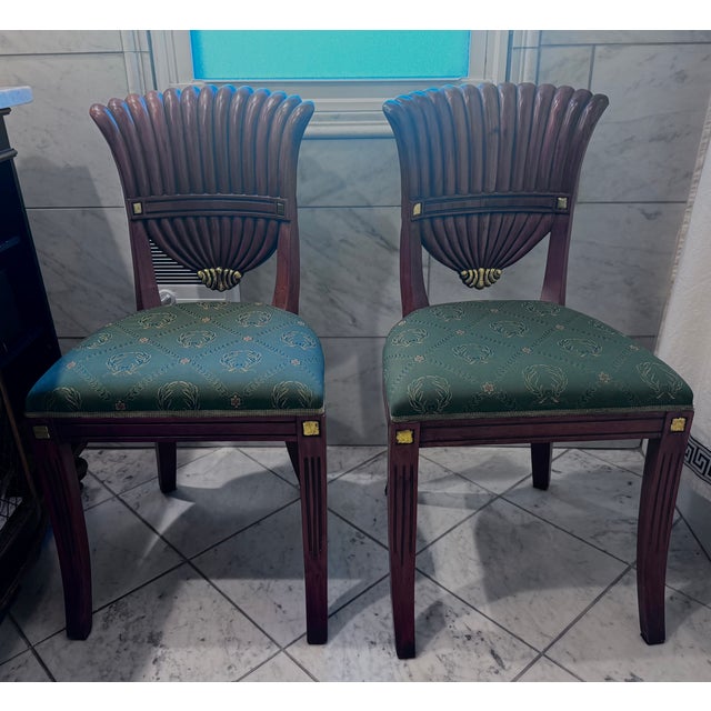 Brown Late 20th Century Attributed Maitland Smith Mahogany Fan Back Dining Chairs - A Pair For Sale - Image 8 of 17