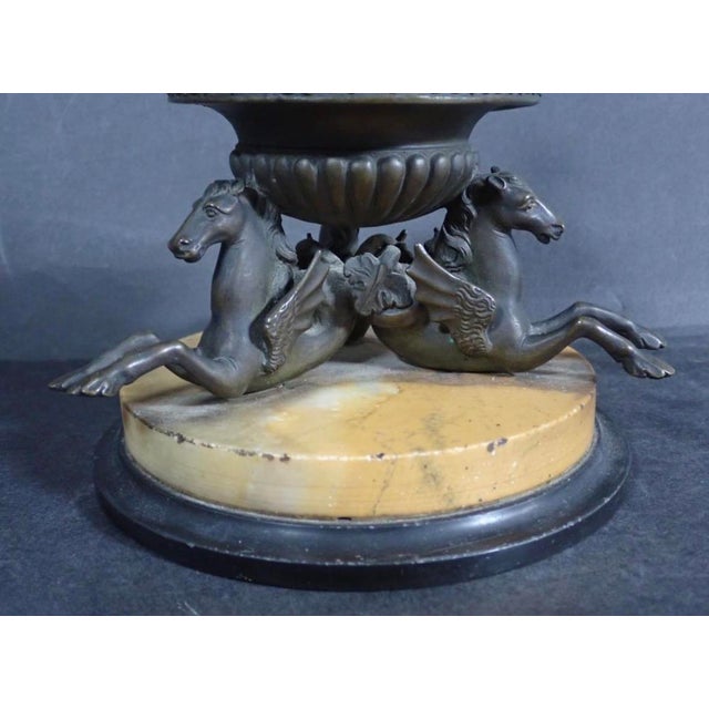 19th Century Italian Grand Tour Sienna Marble & Patinated Bronze Inkwell With Seahorses For Sale - Image 4 of 9