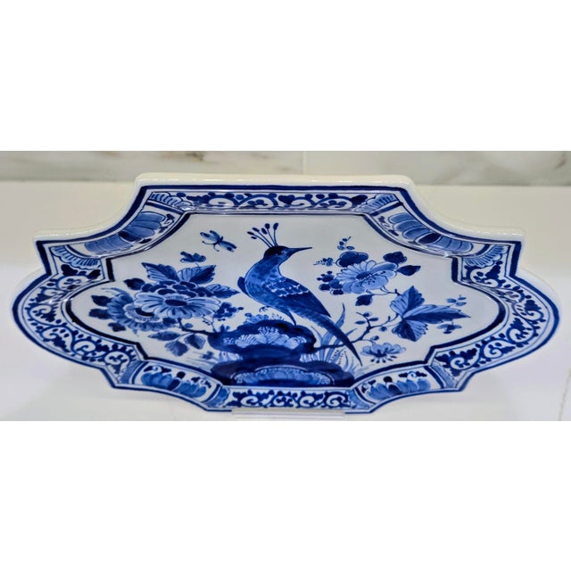 Delft Vintage Royal Delft Blue & White Bird & Floral Wall Plaque, Porceleyne Fles Hand-Painted Dutch Faience Charger Plate For Sale - Image 4 of 9