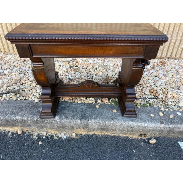 Early 20th Century Antique American Renaissance Revival Style Trestle Base Rectangular Side Table by Kieh Furniture. For Sale - Image 5 of 11