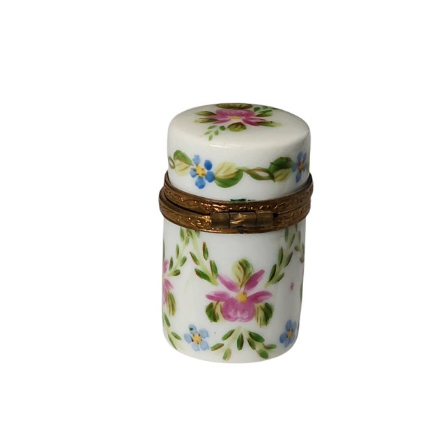1950s Mid Century Limoges Cylinder Trinket Box With Gift Box Inside For Sale - Image 5 of 7