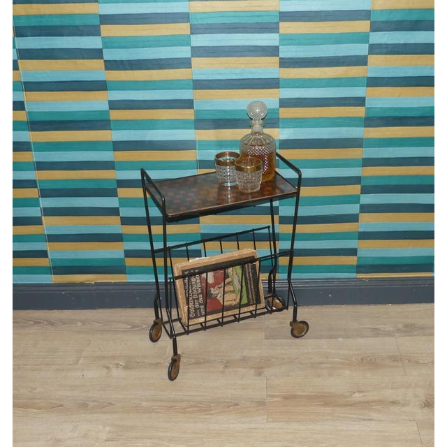 Metal Formica String Side Table with Newspaper Rack and Wheels, 1960s For Sale - Image 7 of 10