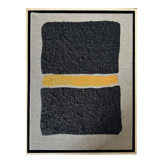 Gold and Carbon Painting on Spanish Linen Minimalist Painting, Framed Mid Gold For Sale