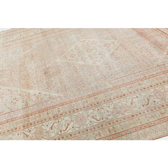 12 X 13 Antique Peach Tabriz Handmade Persian Wool Rug With Floral Pattern For Sale In New York - Image 6 of 11