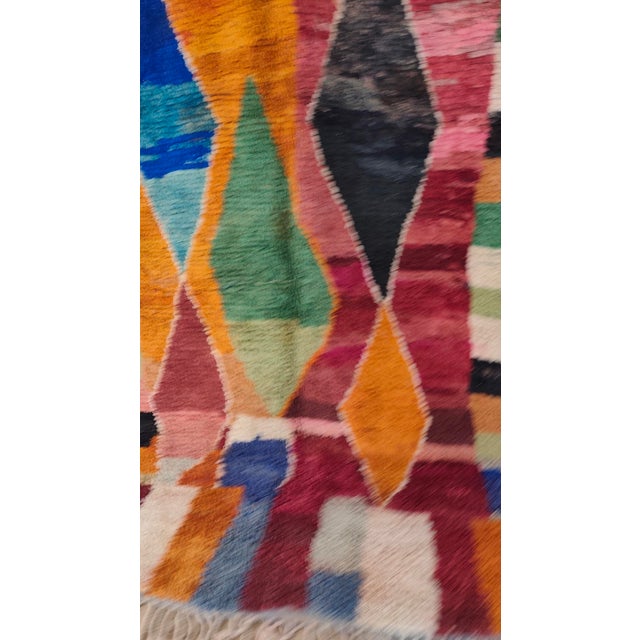 Orange Handmade Moroccan Boujaad Rug, Orange Blue Green Diamond Patchwork, 9'8" X 6'7" For Sale - Image 8 of 13
