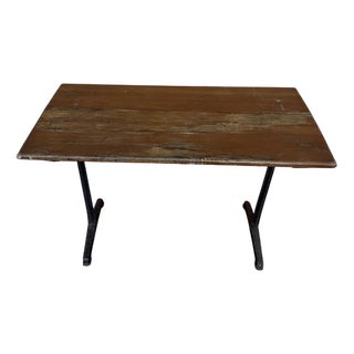 Large Vintage French Cast Base Café Dining Table, 1930s For Sale