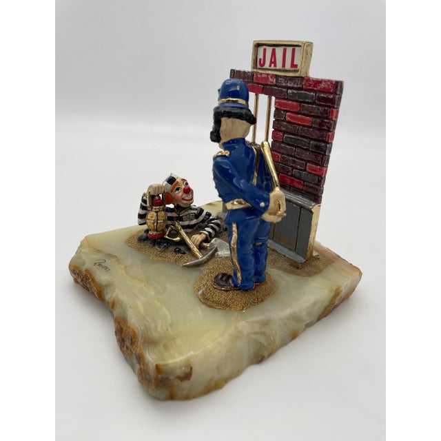 Vintage Ron Lee “Great Escape” Jail Scene Clown Sculpture on Onyx Base, Signed 1987 For Sale - Image 4 of 12