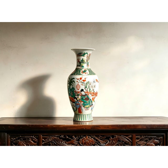 Chinese Ceramic Vase,Kangxi Marked Famille Verte Porcelain Vase Hand Painted Playing Children Pattern For Sale - Image 4 of 12